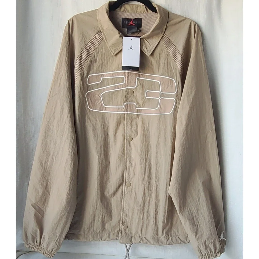 Nike Air Jordan 23 Coach Jacket Men's Large Tan Snap Button Mesh Lined NWT